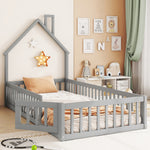 House Bed 90x200 cm Children Bed Slatted Base Pine Wood Grey