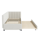 Upholstered Bed 90*200, Pull-Out Sofa Bed, Multifunctional with Slatted Frame, Velvet Fabric Beige