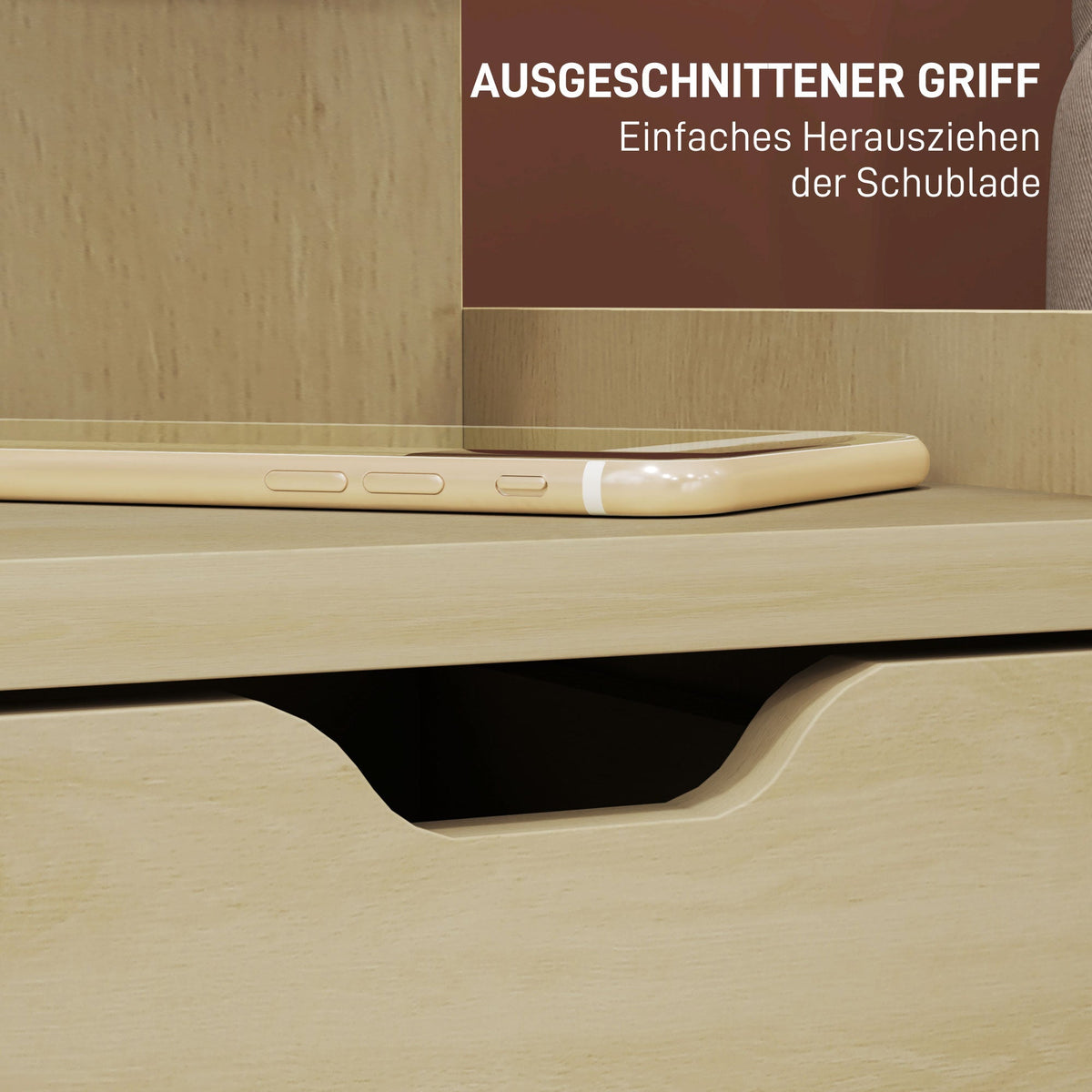Bedside Table, 2 Drawers, Open Shelf, Natural Wood