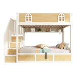 Children's Bunk Bed 90x200cm with Storage Staircase, White & Natural