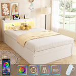 Sofa Bed 90x200cm with Storage & LED Light, Solid Wood, White