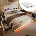 Upholstered Bed 160x200, 4 Drawers, LED, USB-C, Velvet Beige