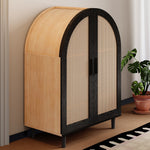 Elegant Sideboard/Shoe Cabinet, Rounded Exterior, Rattan Doors, 3 Shelves