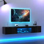 Wall-Mounted TV Stand with LED Lighting and High Gloss Finish for 70-Inch TVs, Black