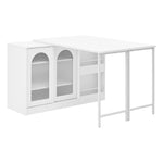 Bar Table, Extendable 360° Rotating with Storage & Glass Door, White