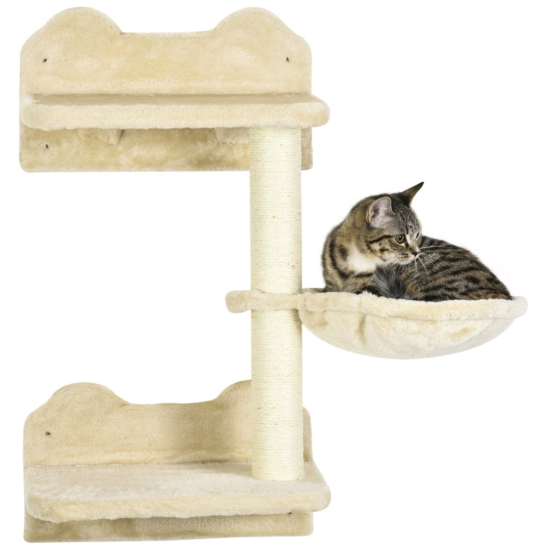 Cat Climbing Steps Set, 4-Piece Wall Stairs with Scratching Post & Hammock, Beige/Cream-White