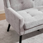 2-Seater Linen Bench with Button Tufting and Solid Wood Legs, Natural Linen