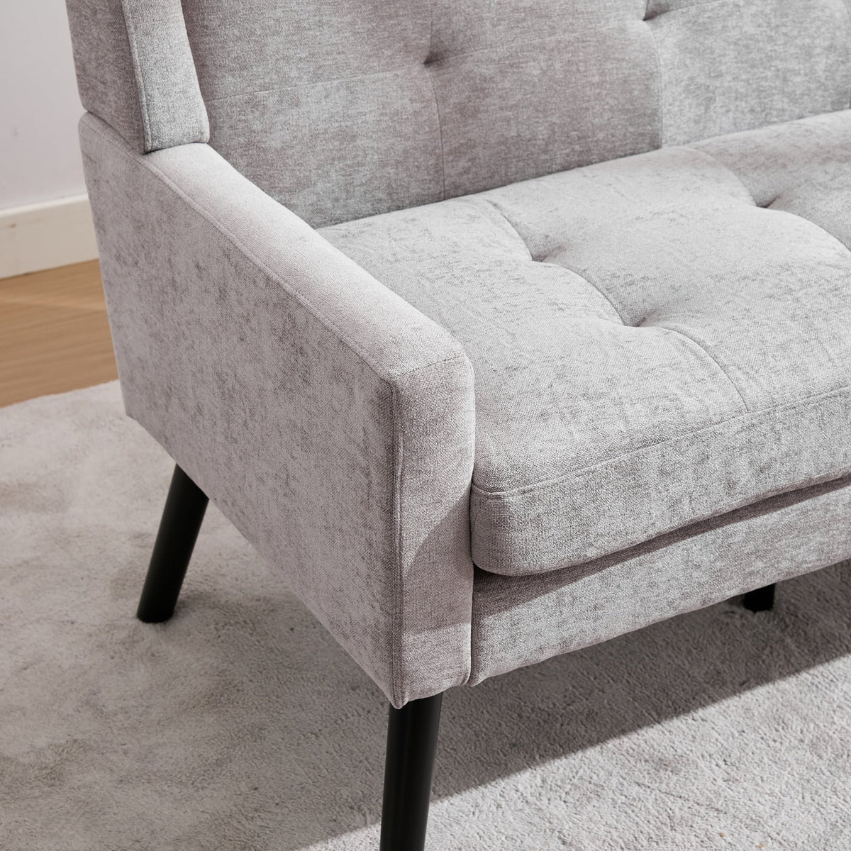 2-Seater Linen Bench with Button Tufting and Solid Wood Legs, Natural Linen