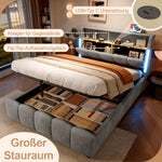 Upholstered Bed 140x200cm Hydraulic Storage LED Headboard USB/Type-C Velvet Grey