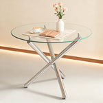 Round Dining Table 80x80x76cm Tempered Glass Metal Legs