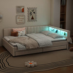 Daybed Sofa Bed 140x200cm Storage USB/Type-C LED 2 Drawers - Linen Beige