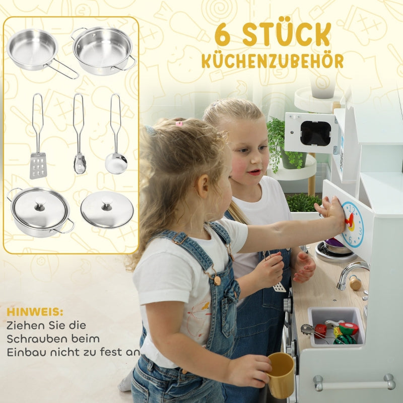 Children's Play Kitchen with Oven Sink and Accessories, White