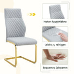 Dining Chair Set of 2, High Backrest and Gold Metal Frame, Light Grey PU Leather