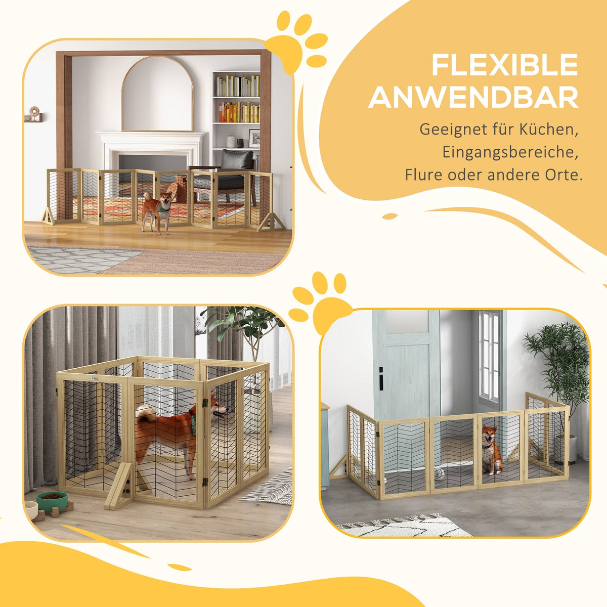 Dog Barrier Safety Gate Foldable 8 Panels Wooden