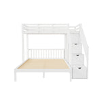 Multifunctional Bunk Bed with Wardrobe and Storage Stairs, 90x200cm and 140x200cm, White Solid Wood and MDF
