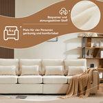 Sofa 4-Seater Linen Fabric with Armrest Pockets & 4 Cushions, Simple Style