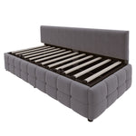 Upholstered Sofa Bed 90x200cm, Hydraulic Storage, Backrest, Check Pattern, Dark Grey Velvet