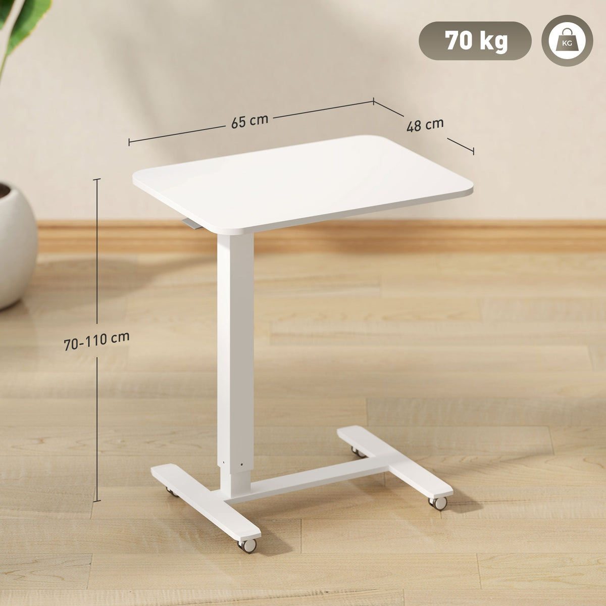 C-Shaped Sit-Stand Desk, Height-Adjustable with Wheels, White