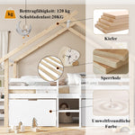 Children's Mid-Sleeper House Bed with Stairs, Storage Lockers, 90x200cm, Pine+MDF White/Natural