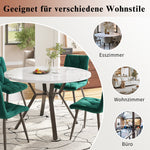 5-Piece Dining Set Modern Round Marble Table 4 Ergonomic Chairs Black Metal Grey Suede