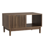 80 cm Coffee Table, Mid-Century Modern with Drawer and Open Shelves, Walnut Color