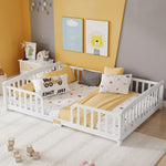 Floor Bed 140x200 cm with Safety Railings - Pine Wood, White