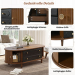 Coffee Table with 2 Drawers and Roll-up Doors, Walnut and Black
