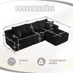 Modular Sofa Set Chaise Longue & 2-Seater with Pockets, Corduroy Fabric
