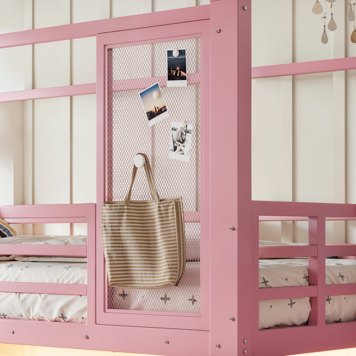 Bunk Bed 90x200cm with Desk, USB & Shelves - White Metal