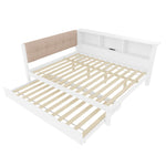 Daybed Sofa Bed 140x200cm Pull-out Bed LED Shelf USB - White Pine Wood
