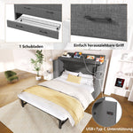 Mobile Murphy Bed with Storage and USB Ports, 140 x 200 cm, Grey Linen