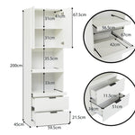Tall Storage Cabinet 200cm High Doors Drawers Microwave Shelf - White