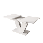 Extendable Dining Table, Rectangular V-Leg for 4-6 People, White