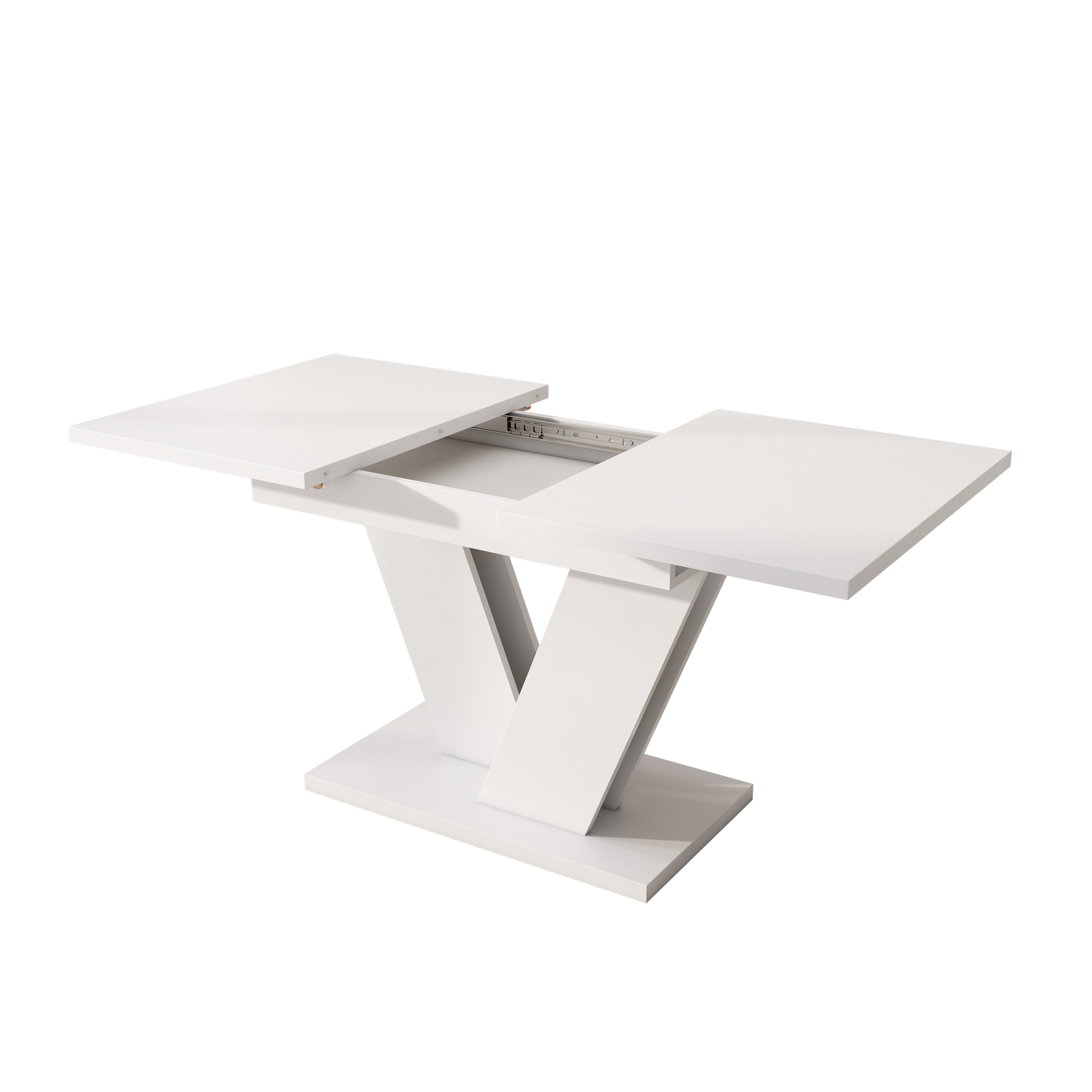 Extendable Dining Table, Rectangular V-Leg for 4-6 People, White