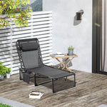 Folding Chaise Loungue Sun Lounger 5 Position Adjustable Backrest Removable Headrest Black Fabric