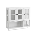 Bathroom Wall Cabinet, 3-Door Wooden with Open/Hidden Storage & Towel Bar, White