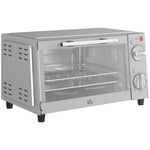 Mini Oven 9L, Baking Tray, Grill Rack, 100-230°C, 60-Min Timer, 750W, Stainless Steel, Silver