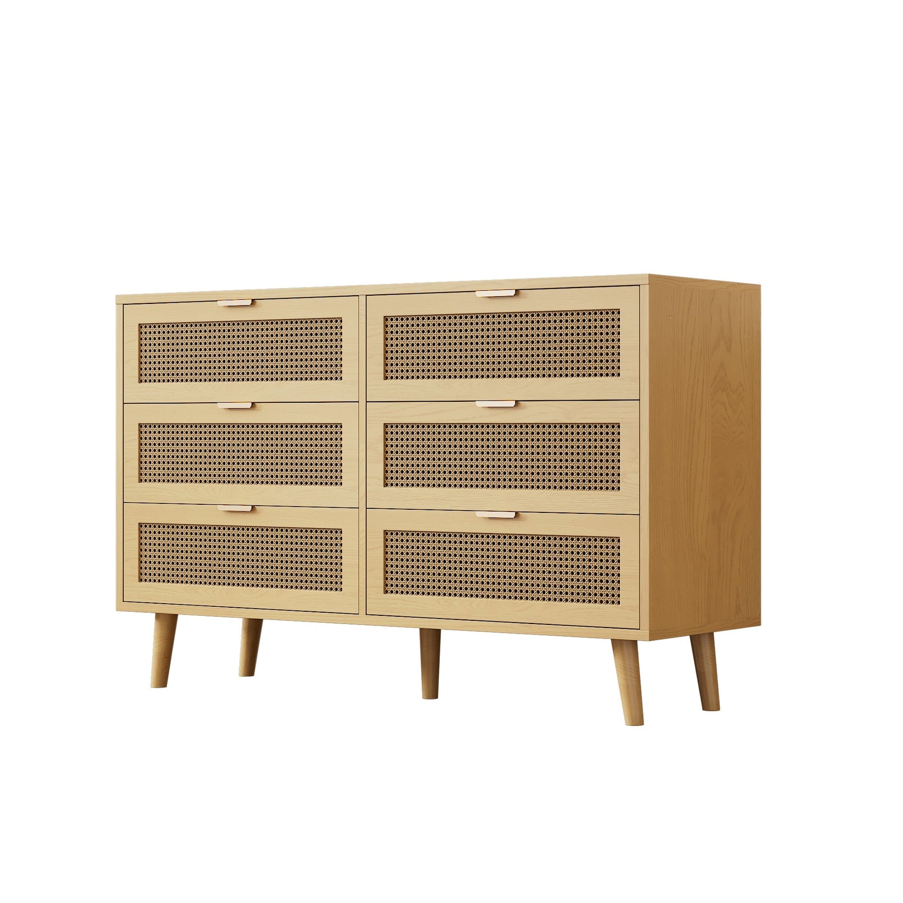 Chest of drawers with 6 drawers, metal handles, wood
