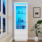 Display Cabinet 60x40x171cm Tall Glass LED 2 Drawers, High-Gloss White