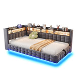 Upholstered Bed Set 180x200cm with Storage & Tables, Beige Velvet