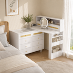 Dressing Table with Jewelry Cabinet & 10 Drawers, White