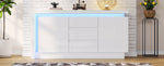 Sideboard, 140x35x72cm, 3 Drawers, 2 Doors, Adjustable Shelves, LED, High-Gloss White