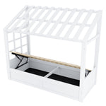 Country Style Children's Bed 90x200cm with Roof & Storage, White