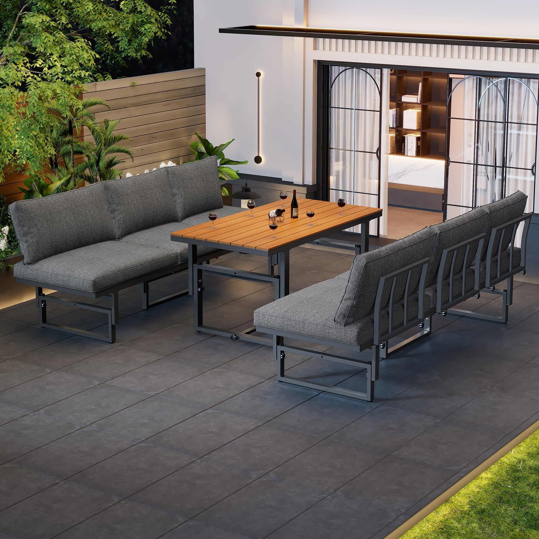 Garden Furniture Set 3-Piece 2 Sofas Table Adjustable Backrest Acacia Wood Grey