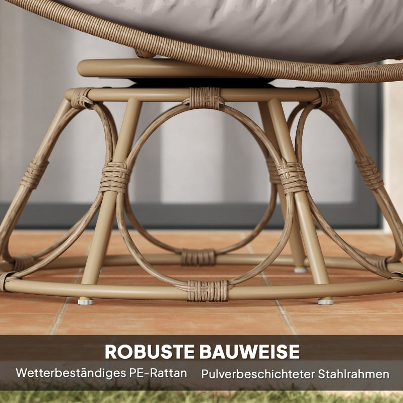 Papasan Chair, 360° Rotatable Wicker, Light Gray