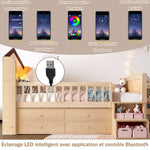 Mid-Height House Bed 90x200cm with Drawers & LED, Natural Wood