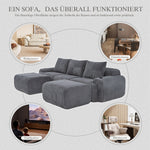 Modular Corduroy Sofa - 3-Seater with 2 Ottomans, Cup Holders, Storage Pocket - Dark Grey