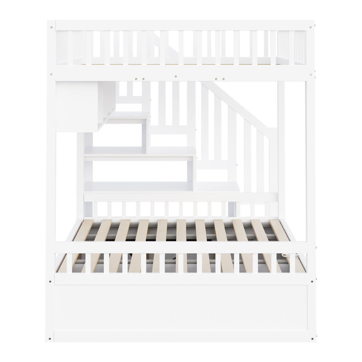 Wooden Bunk Bed 140x200cm with Hydraulic Storage & Stairs, White