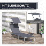 Folding Sun Lounger Deck Chair with Sunshade 187x58x36 cm, Grey