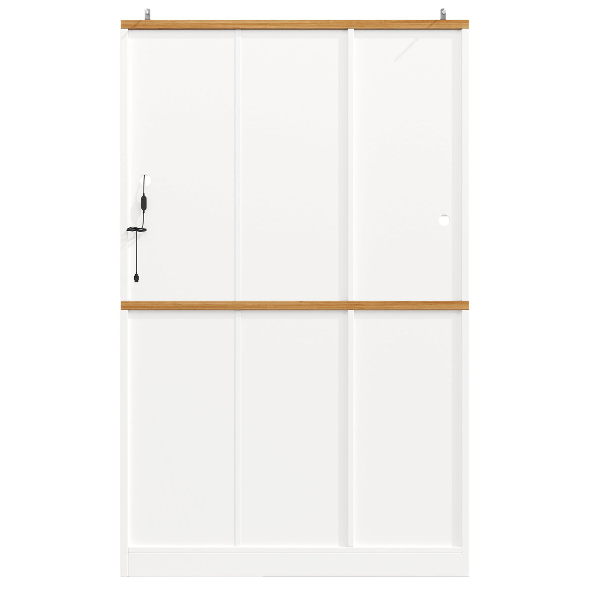 Tall Kitchen Cabinet Display Case with LED Lighting and Glass Doors, White and Black